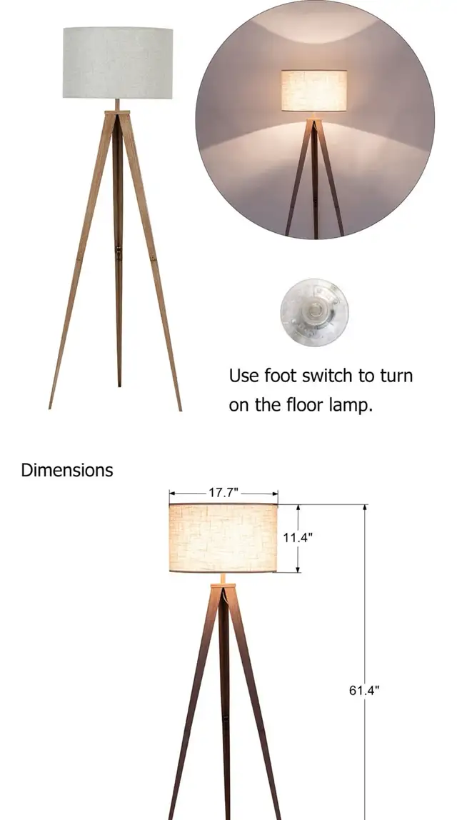 Modern 61” Tripod Floor Lamp – Metal Base with Drum Shade in Indoor Lighting & Fans in Oshawa / Durham Region - Image 7