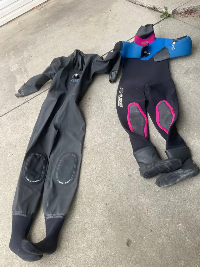13 scuba diving drysuits, underwear and accessories63611958457347124