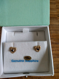 10.karat heart shaped stud earrings with genuine sapphires