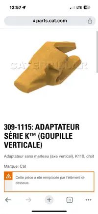 Adapteur dent bucket pelle hydraulique Caterpillar  235 325 5