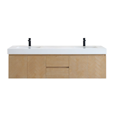 Boxed & Brand New 72" light wood double bathroom vanity, View more