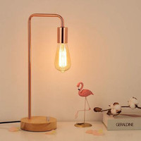 Rose Gold Vintage Table Lamp, Industrial Nightstand Lamp with Wo
