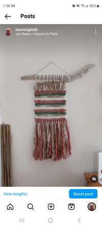 Pink, green and white wall hanging 
