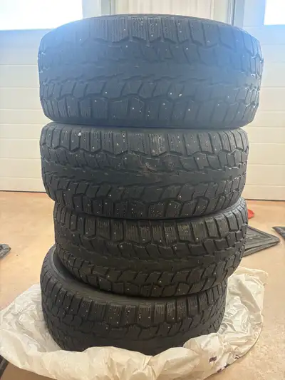 Set of winter tires for sale. 2 are wore in the middle and the other 2 are better. 100 obo