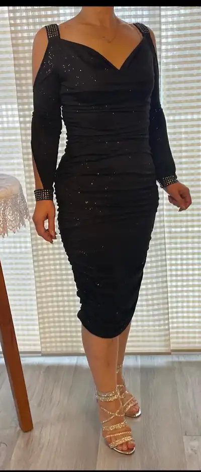  Elegant Black Dress with Rhinestone Details – Like New! , View more