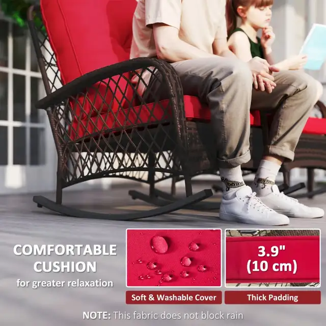 Outdoor Wicker Rattan Rocking Chair Set of 2, Patio Rocker with  in Patio & Garden Furniture in Markham / York Region - Image 5