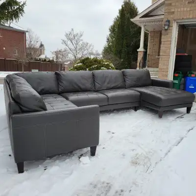 Like new U-style large full leather sectional couch, can deliver, View more