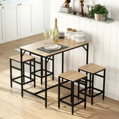 5pc Industrial Bar Table Set, rectangular Dining Table Set Break, View more