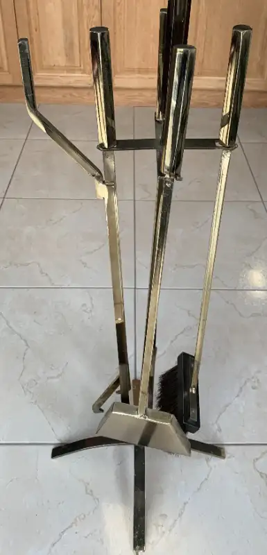 Ensemble d'outils pour foyer au bois - tisonnier, pince, balai et pelle en fer solide plaqué or - fa...