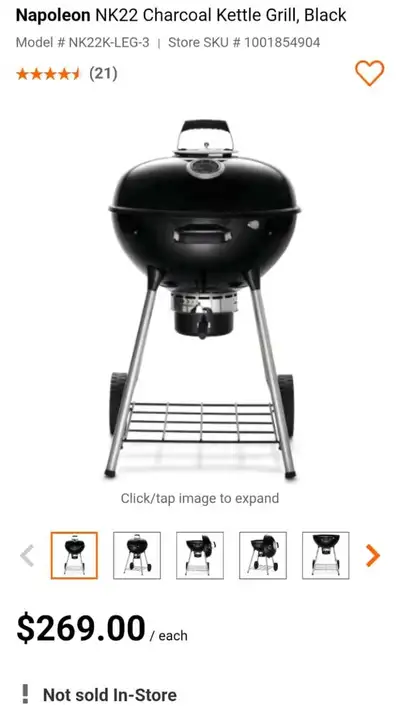 Napoleon NK22 charcoal kettle grill in Black, View more