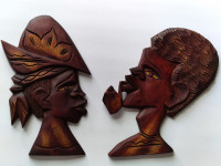 Vintage wooden African Tribal couple Wall hanging 10"