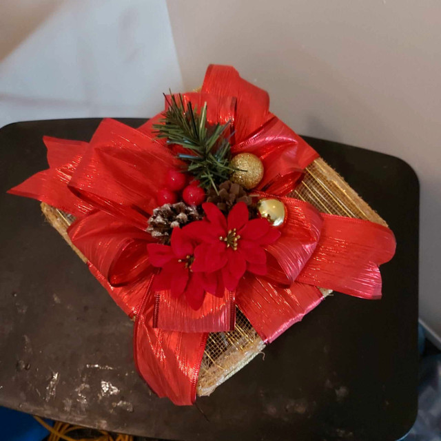 Gold Box With Red Ribbon, Pine Cones & Flower  Lighted Gift Box in Holiday, Event & Seasonal in Belleville - Image 3