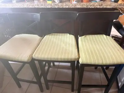 Set of 3 IKEA Bar Stools – Solid Wood, Black Finish, View more