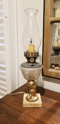 Antique oil lamp converted to electric