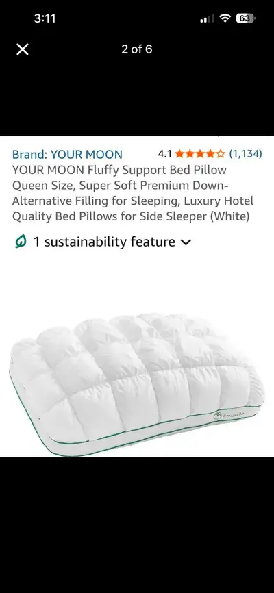 ​️ YOUR MOON Fluffy Luxury Bed Pillow (Queen Size – White) ️, View more