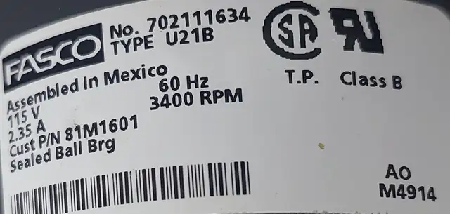 FASCO Draft Inducer Motor – Model 702111634 (Type U21B) - M 163 in Heating, Cooling & Air in City of Toronto - Image 5