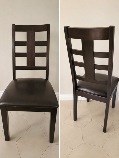 Set of 4 Dining Chairs — Dark Espresso Wood & Faux Leather Seats, View more