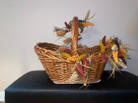 Large vintage basket, with fall floral accent.