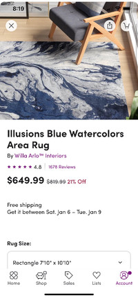 7x10 Blue Watercolours Area Rug