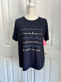 NWT KATE SPADE NEW YORK Women Make Waves T-Shirt, Navy Blue, Med