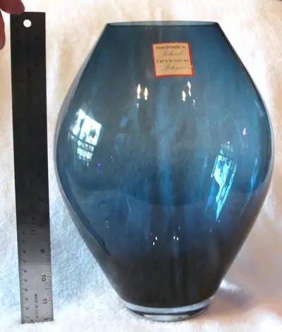 Polish Handcrafted Blue Glass Vase., View more