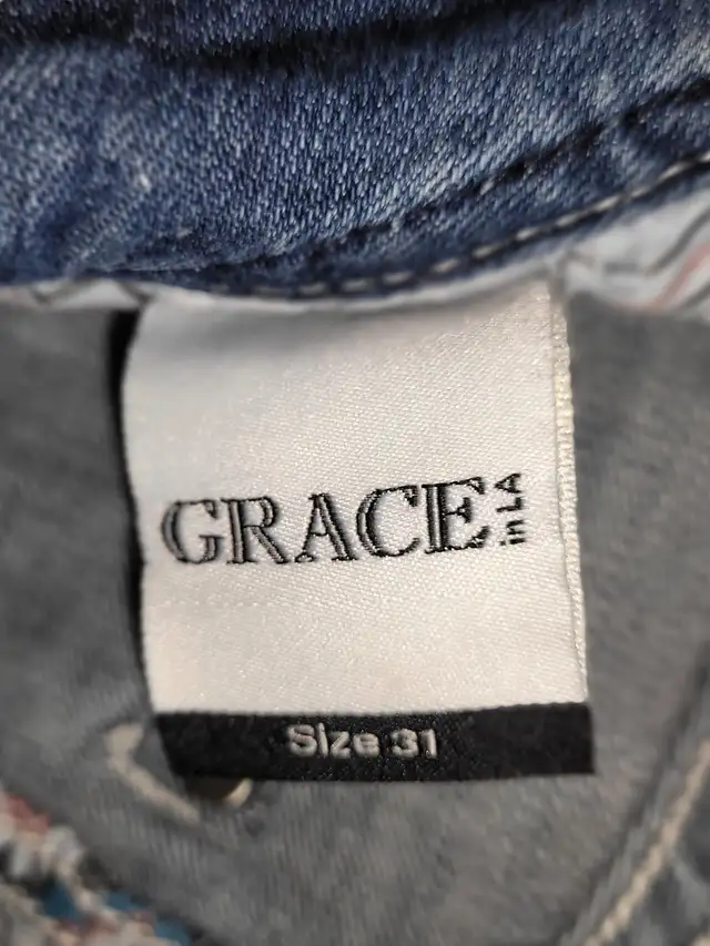 Grace in LA denim embroddiered jeans/ 94 Harley San Fransisco in Arts & Collectibles in Red Deer - Image 4