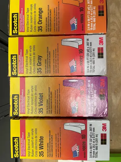 3M Scotch Vinyl Electrical Tape 35 4 different colors. Each box contains 9 rolls $3.5 per roll or ta...