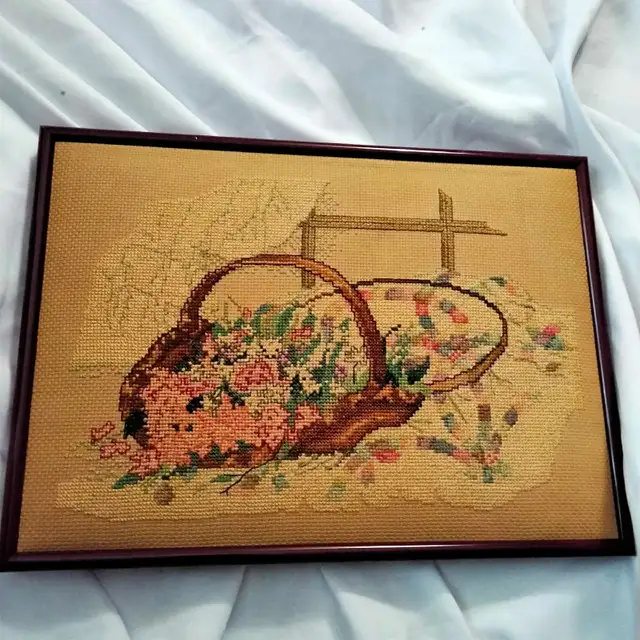 1920s Vintage Needlepoint Embroidery Framed64844381563778121
