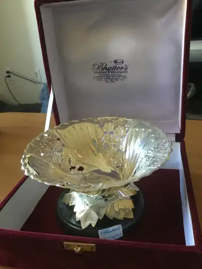 Sterling dish on a stand made of natural stone