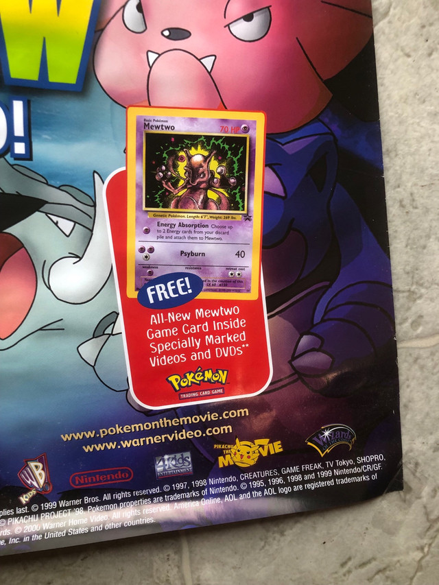 Vintage 1999 Pokemon The First Movie Poster Promo Video Store  in Arts & Collectibles in Oakville / Halton Region - Image 3