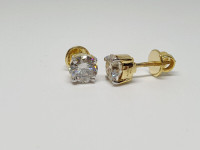 2 Ct Round Moissanite Stud Earring 14k Yellow Gold