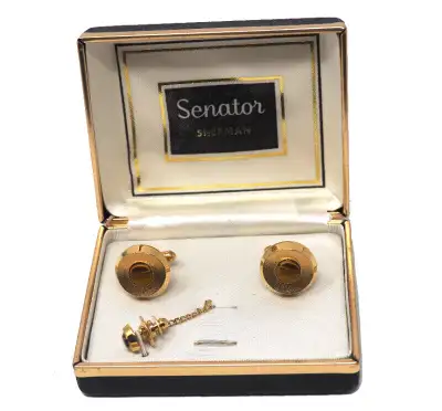 Vintage Senator Sherman Gold Tone Cufflinks with Matching Tie Tack