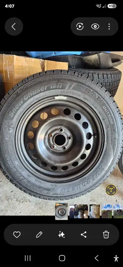 Only 5,000 km on these just about brand new snow tires and rims set of four come off a 2025 Kia Sore...