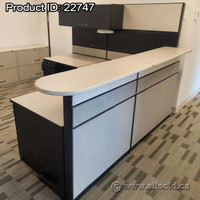Teknion Tan Cubicle Reception L-Suite Desk w Transaction Counter