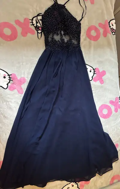 navy blue long sleeve dress for wedding Navy Blue Long Sleeves Shiny Sparkle Long Evening Dress, Sequins Blue