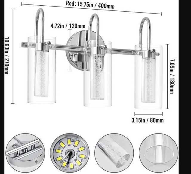 Light Dimmable Crystal Vanity Light with Glass Shade in Indoor Lighting & Fans in Kitchener / Waterloo - Image 2