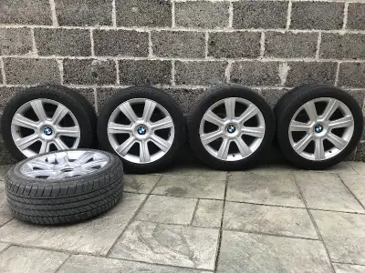 Complete set of rims. 4 with center caps included + spare rim. Rubber on spare is good (225/45/R17)...