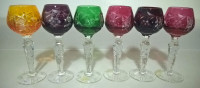 Vtg.Bohemian Czech Ajka Cut To Clear Crystal Colorful Shot Glass