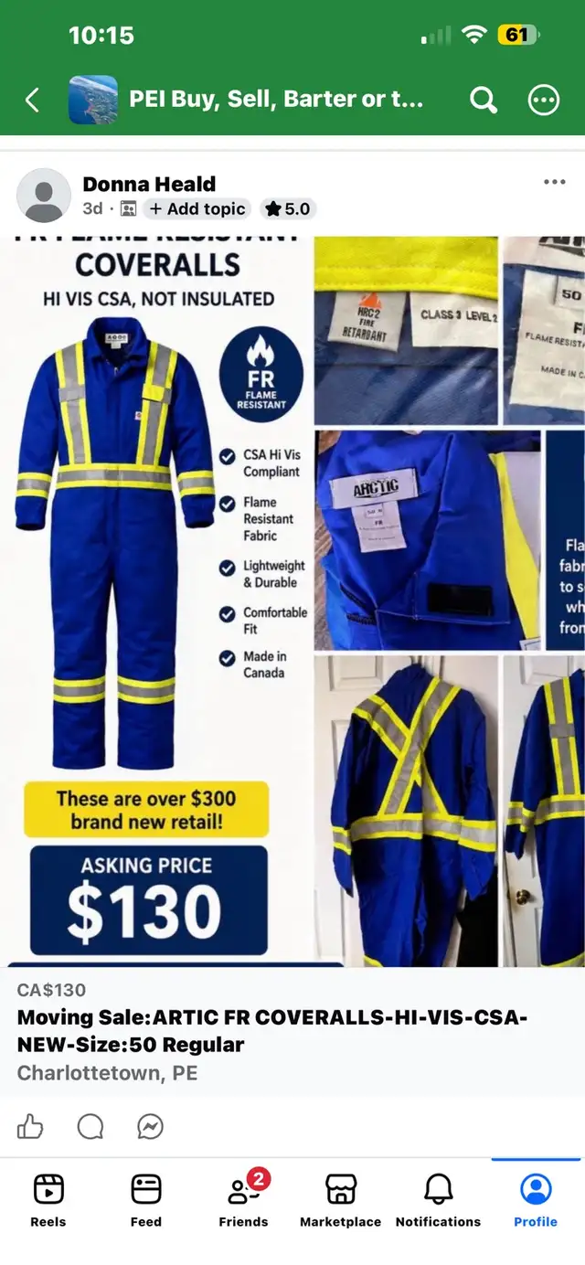 Artic FR: Hi-Vis-CSA Brand New Coveralls Size:50R  $300 retail in Men's in Charlottetown - Image 2