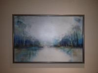 Cadre arbre et eau bleu 26x38 pouces 35$ toile peinture