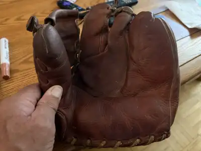 vintage 3 finger baseball glove., View more
