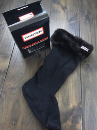 Hunter black boot socks with faux fur trim - BNIB
