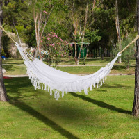 White Hammock in a Bag with Fringe and Hanging Loops 4x9'