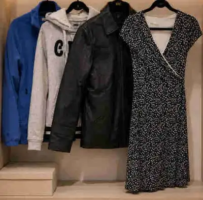 Women’s Clothing Bundle Size S/P – Dress, Leather Jacket & Cozy, View more