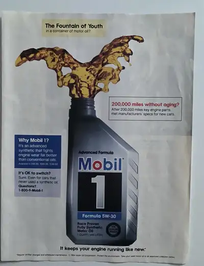 1995 Mobil 1 Motor Oil Original Ad, View more