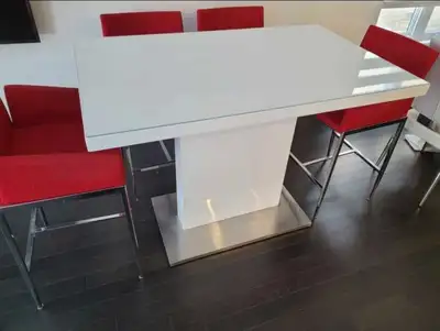 Modern White Dining Table with 4 high chairs!!, View more