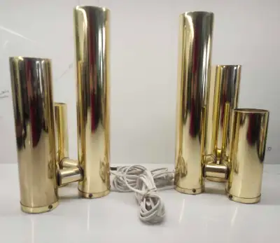Set of 2 vtg mid-century modern brass tubular cluster table l, View more