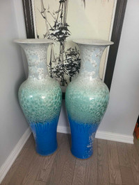 Two Large Crystalline Shouldered Floor Vase