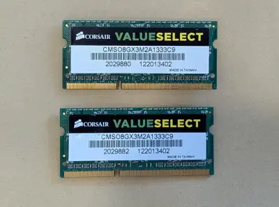 RAM DDR3 SO-DIMM 8 Go (2x4) 1333 Corsair ValueSelect – testée, View more