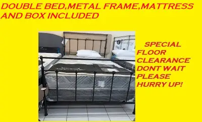 DOUBLE SIZE BED METAL FRAME WITH MATTRESS AND BOX INCLUDED WOW., View more